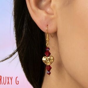 Gold and Red Heart Earrings